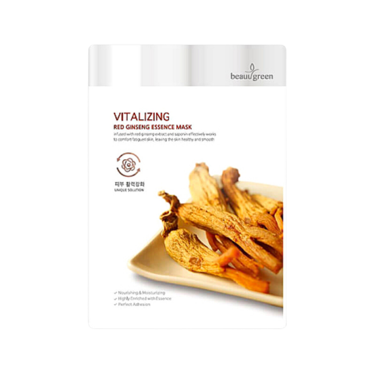 BEAUUGREEN - Masque vitalisant a l'essence de ginseng rouge - Revitalisation et douceur pour peaux fatiguées (23g - 1pc)