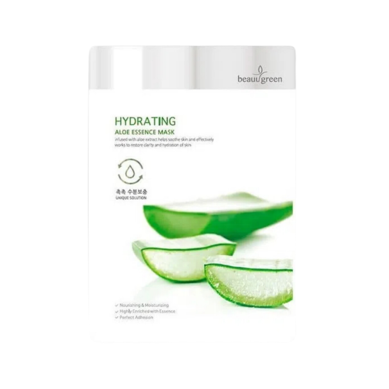 BEAUUGREEN - Masque essence d'aloe vera - Hydratation et apaisement intense (23g – 1pc)